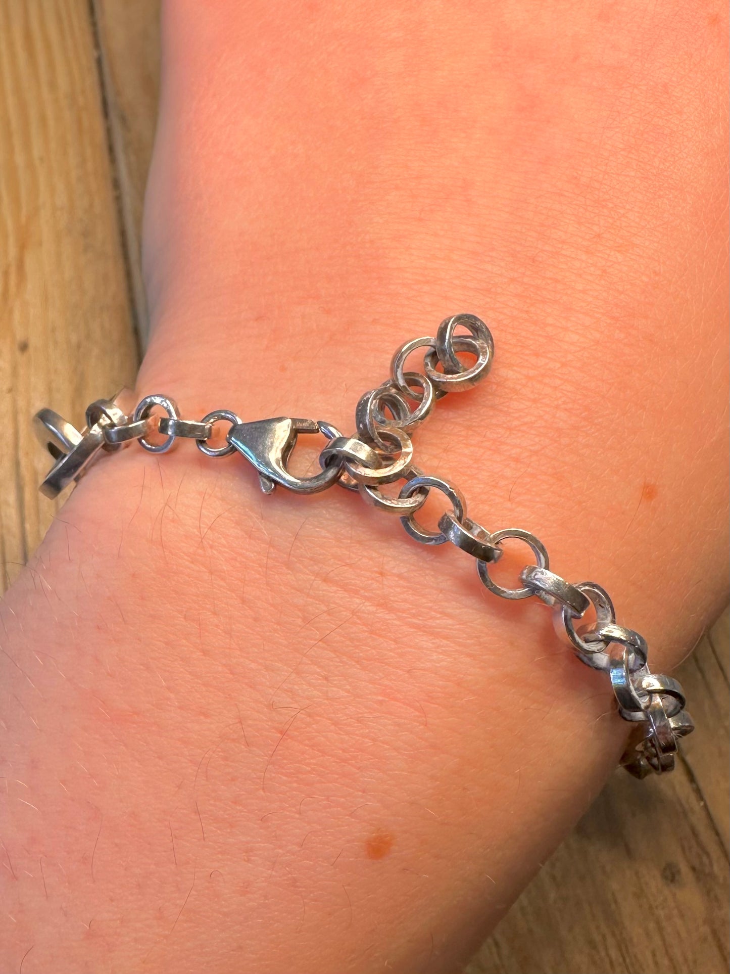 Abstract Heart Link 925 Sterling Silver 6.7 to 9.5 inch Bracelet