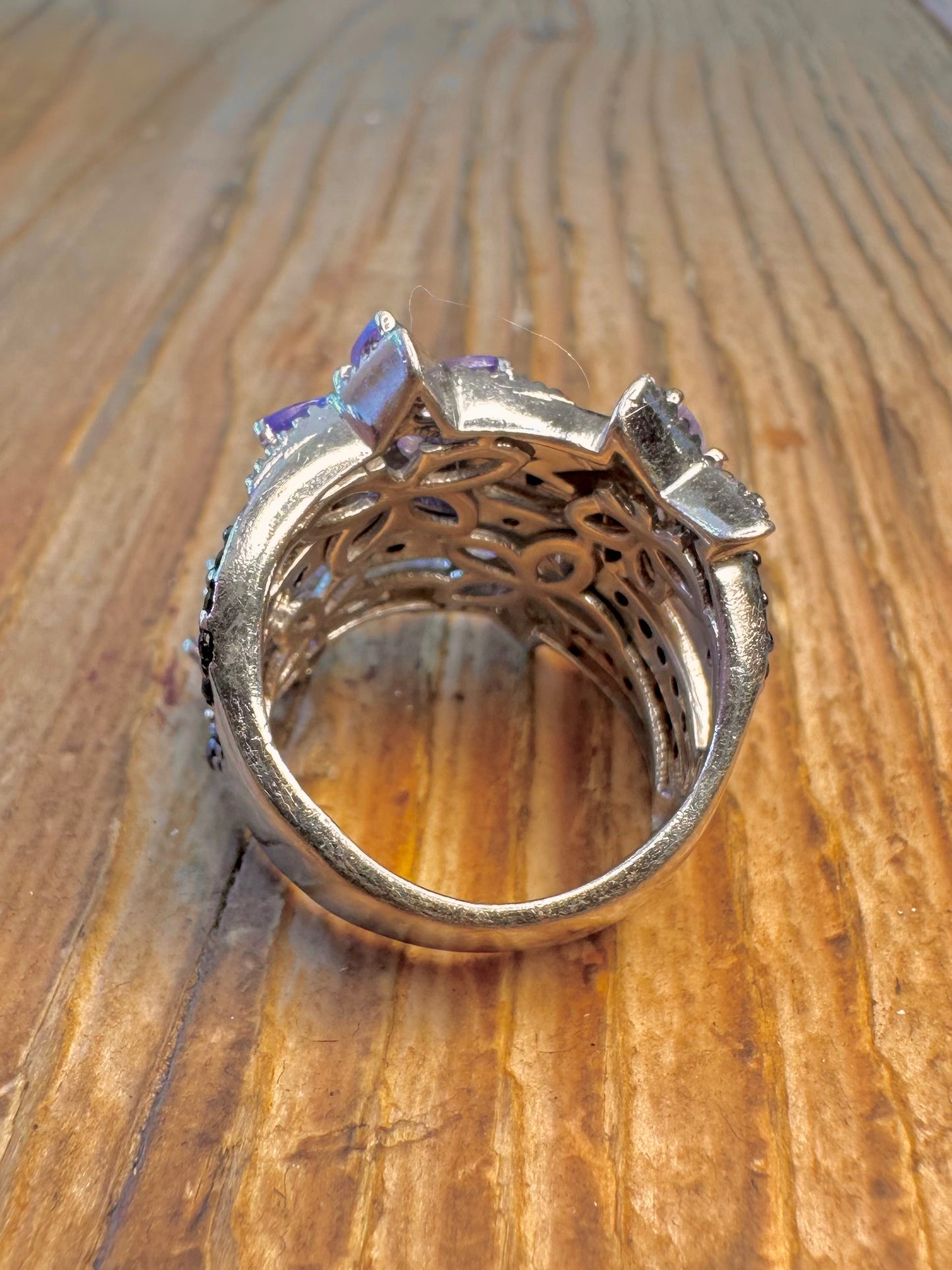 Star Tanzanite and Black Spinel Stones 925 Sterling Silver Size N Ring