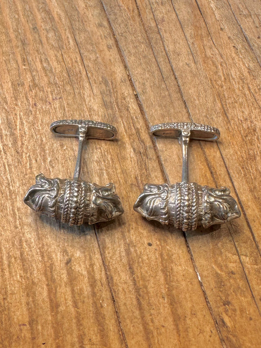 Manschettenknopf aus 950er Silber mit Fabel-Löwenkopf, Sammlerstück
