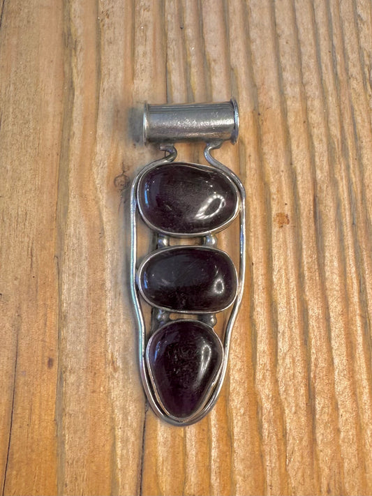 Abstract Three Amethyst 925 Sterling Silver Pendant
