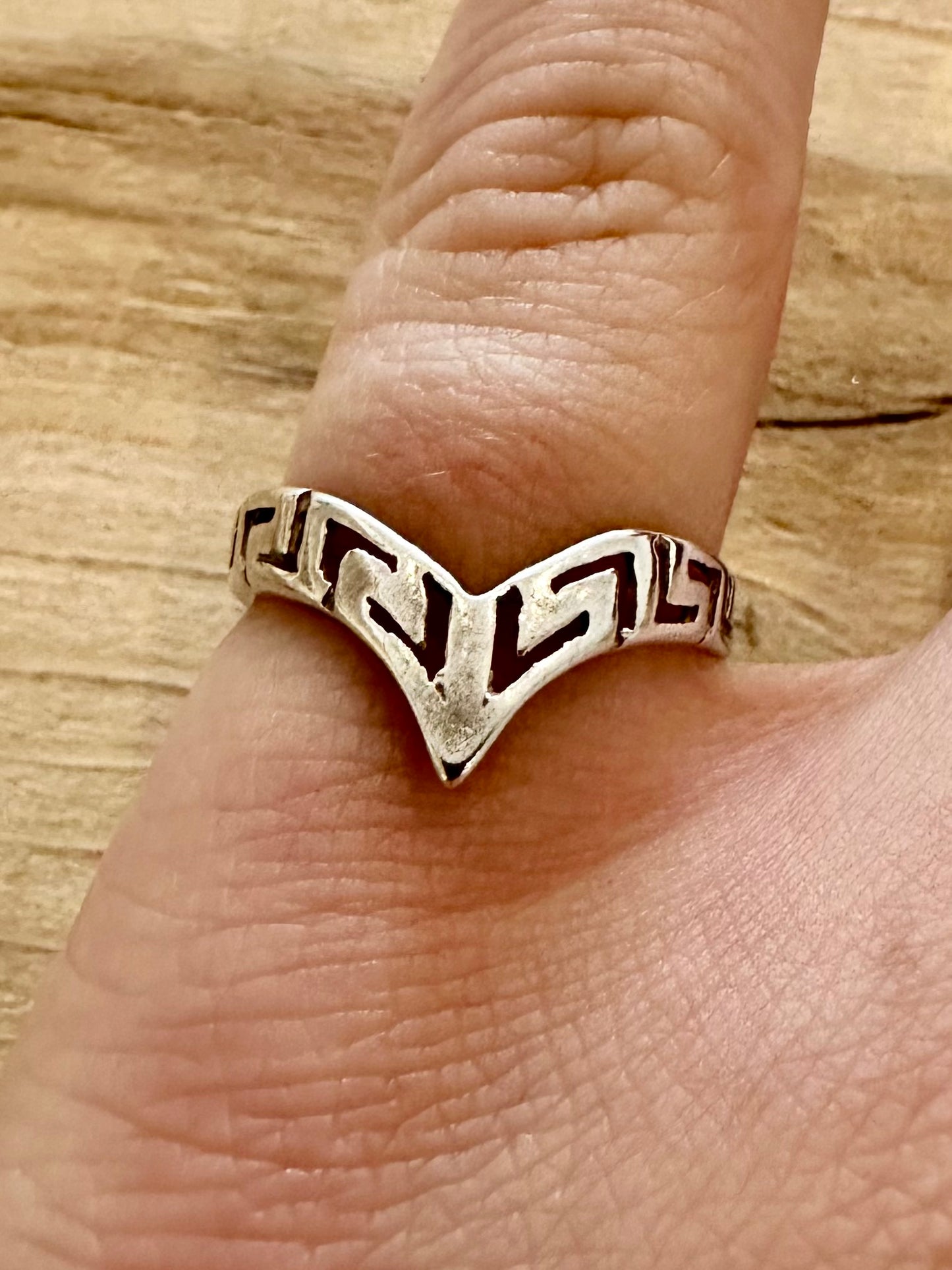 Vintage Wishbone Greek Key 925 Silver Size N Ring