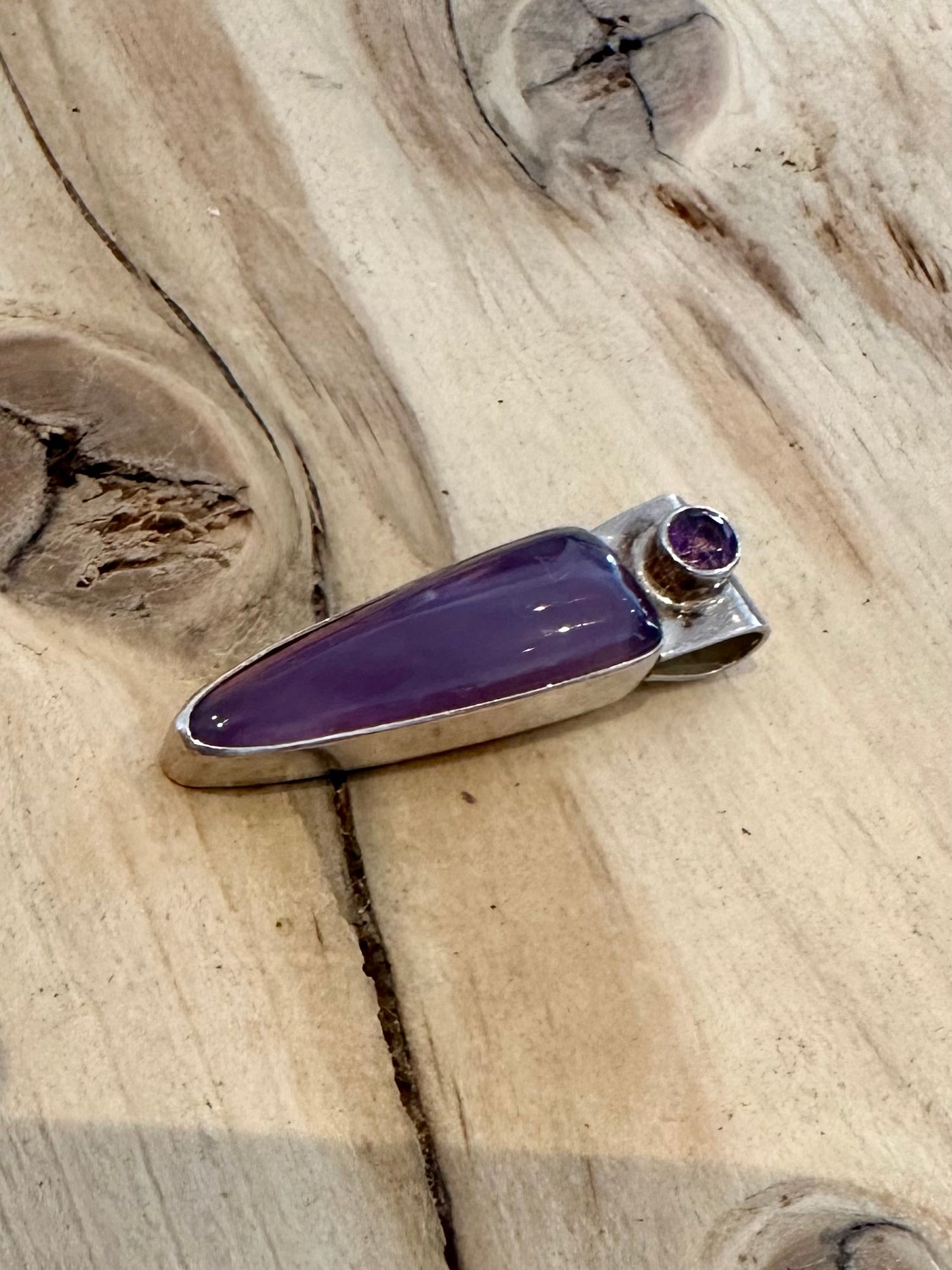 Abstract Amethyst Long 925 Silver Pendant