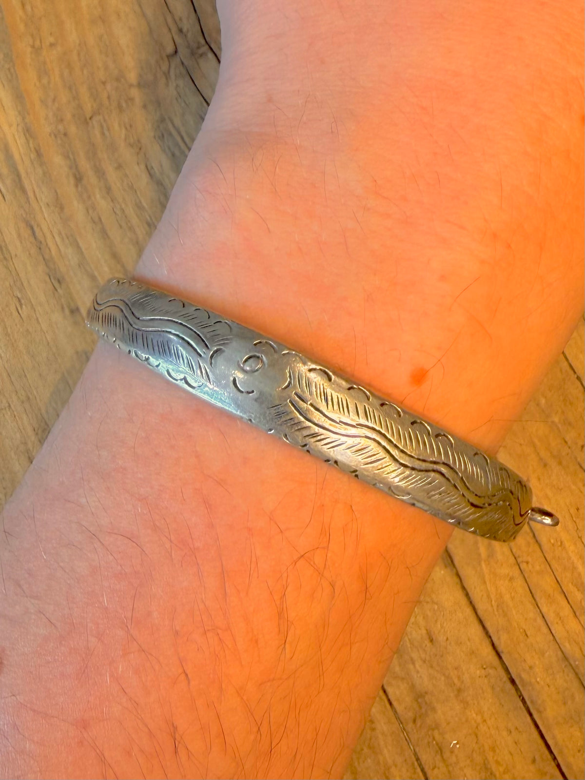 Double Headed Dragon Engraved Heavy Cuff Silver Bangle