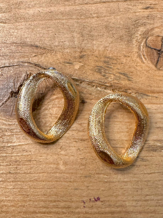 Vintage Oval Textured Gold Costume Earrings