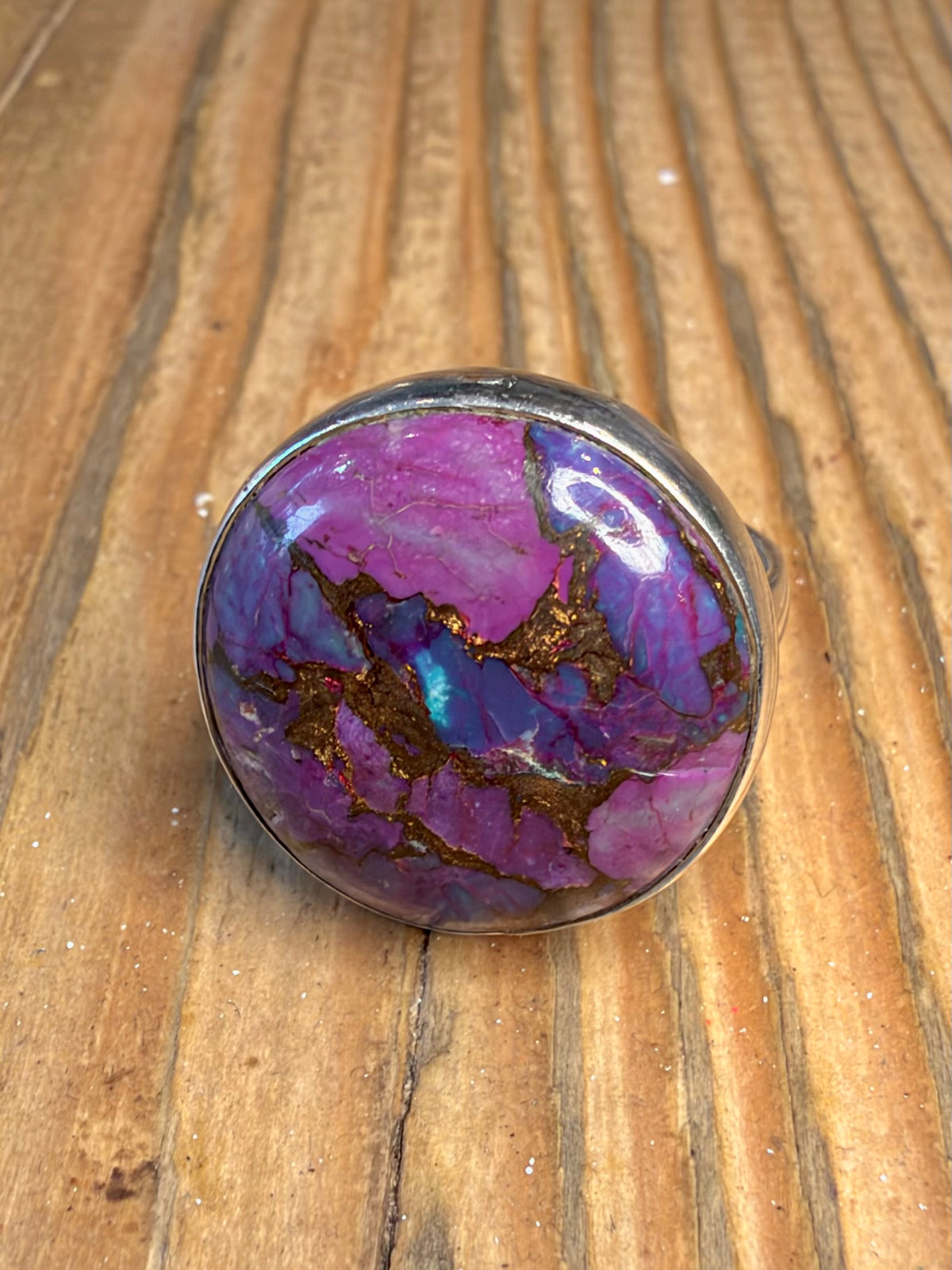 Purple Copper Turquoise Circle 925 Sterling Silver Size T Ring
