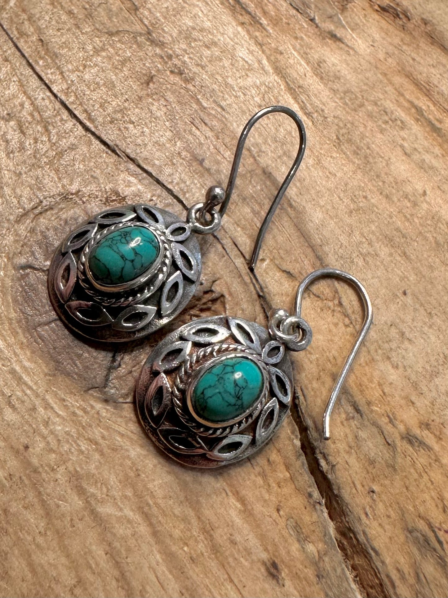 Vintage Boho Turquoise 925 Silver Earrings