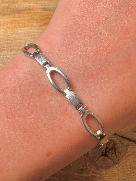 Abstract Oval Bar Link 925 Silver 7.5 inch Bracelet