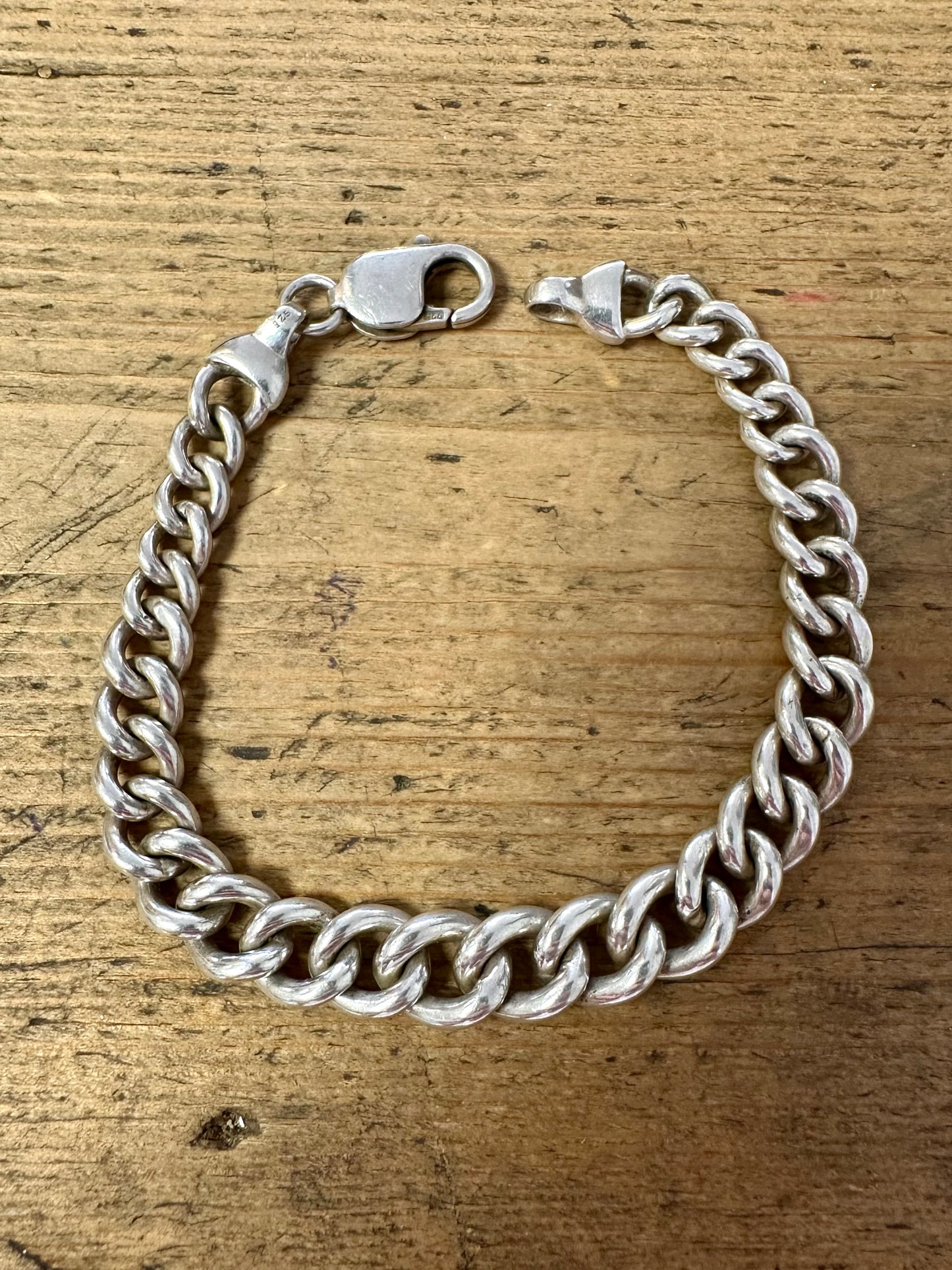 Vintage Graduated Curb Chain 925 Silver Bracelet