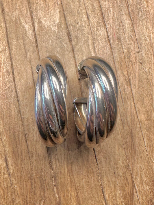 Vintage Chunky Twisted Hoops 925 Sterling Silver Earrings