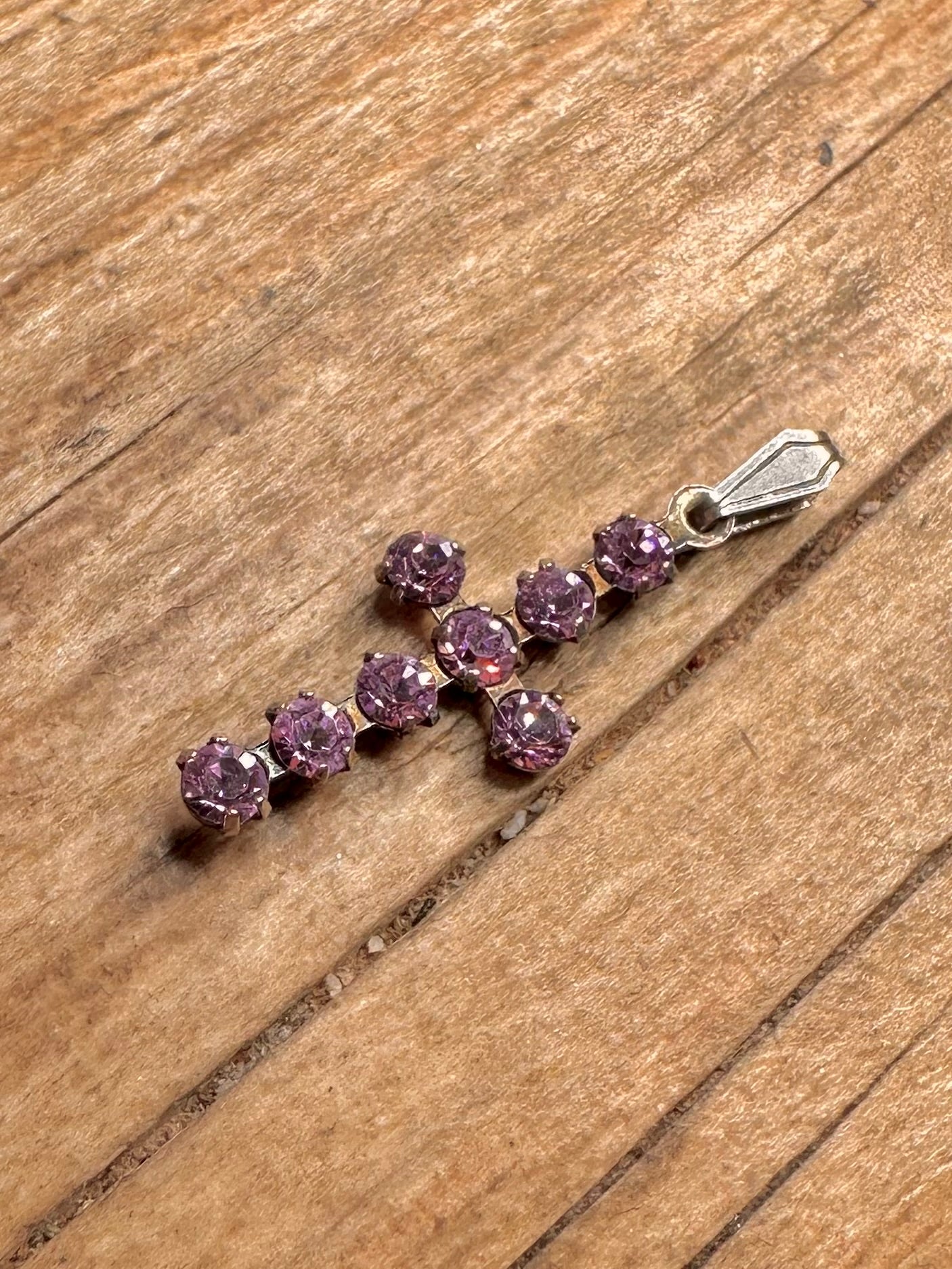 Vintage Amethyst Cross 925 Sterling Silver Pendant