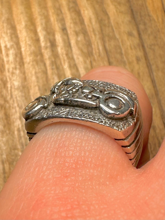 Vintage Motorcycle Bike Signet 925 Sterling Silver Size N Ring