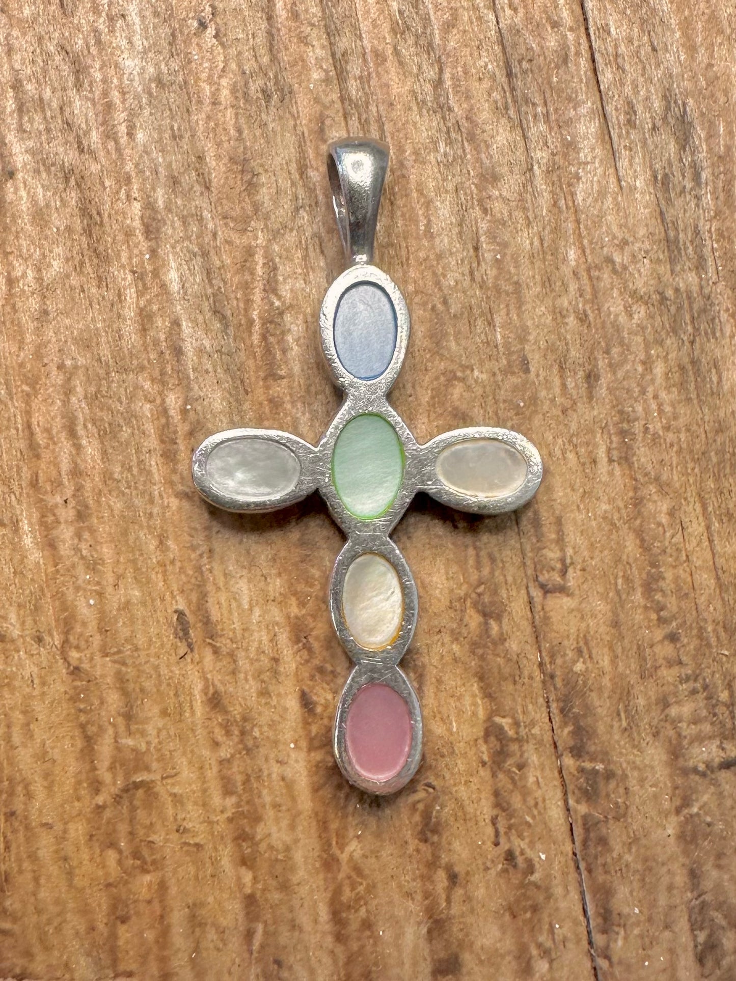 Mother of Pearl Coloured Cross 925 Sterling Silver Pendant