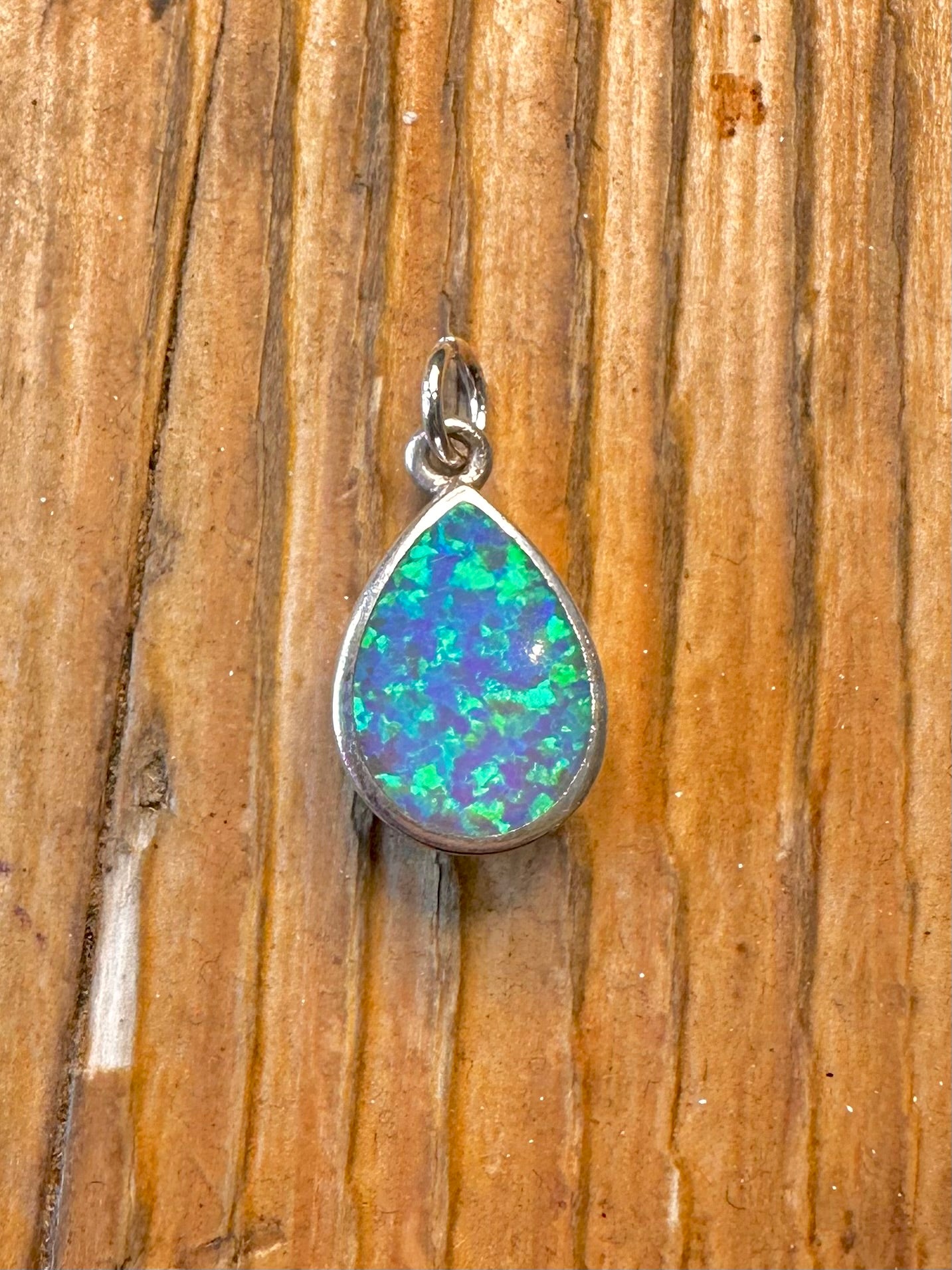 Blue Opal Teardrop Swirl Mount 925 Sterling Silver Pendant