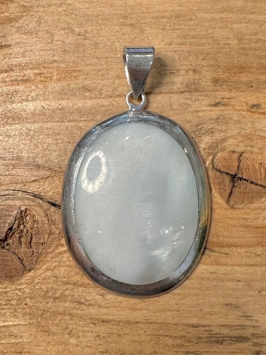 Modern Large Oval Mother of Pearl 925 Silver Pendant