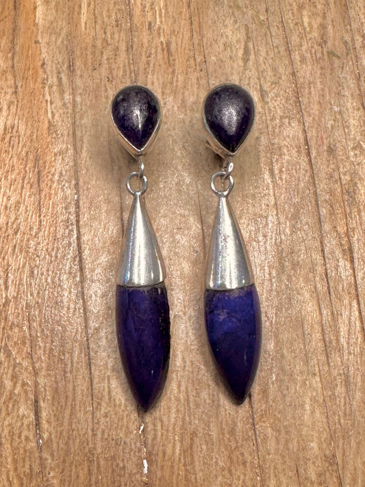 Vintage Lapis Dangle 925 Sterling Silver Earrings