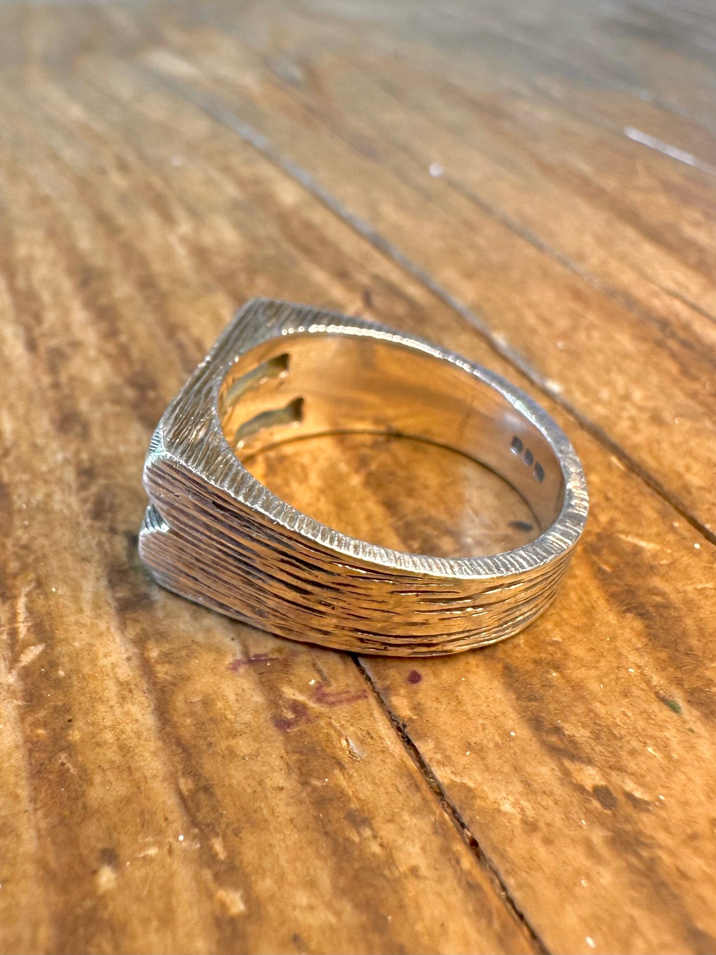 SB Initials Bark Effect Maker C&T 925 Sterling Silver Size M1/2 Ring