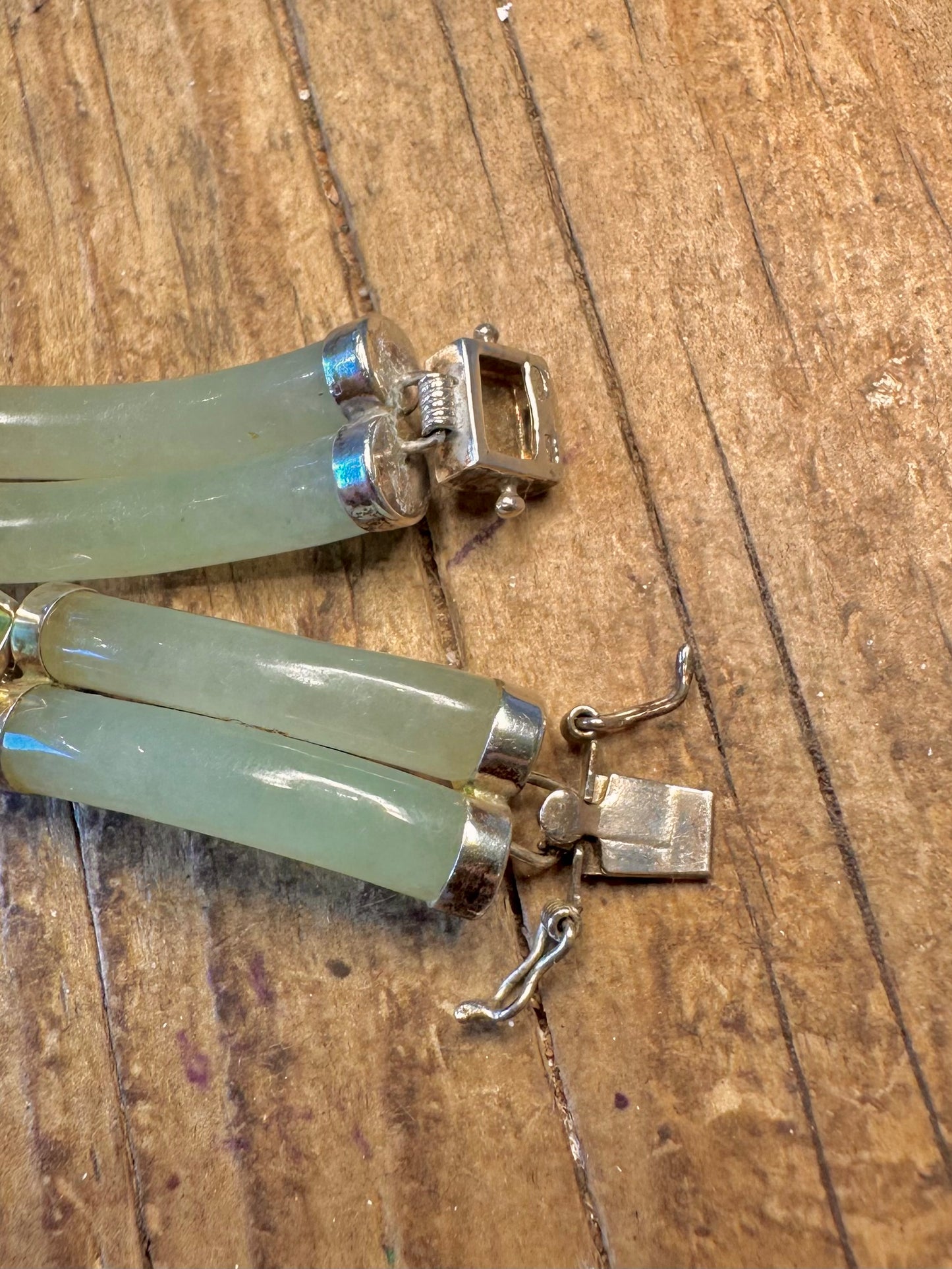 Jade Double Cylinders and Peridot 925 Sterling Silver 7.5 inch Bracelet