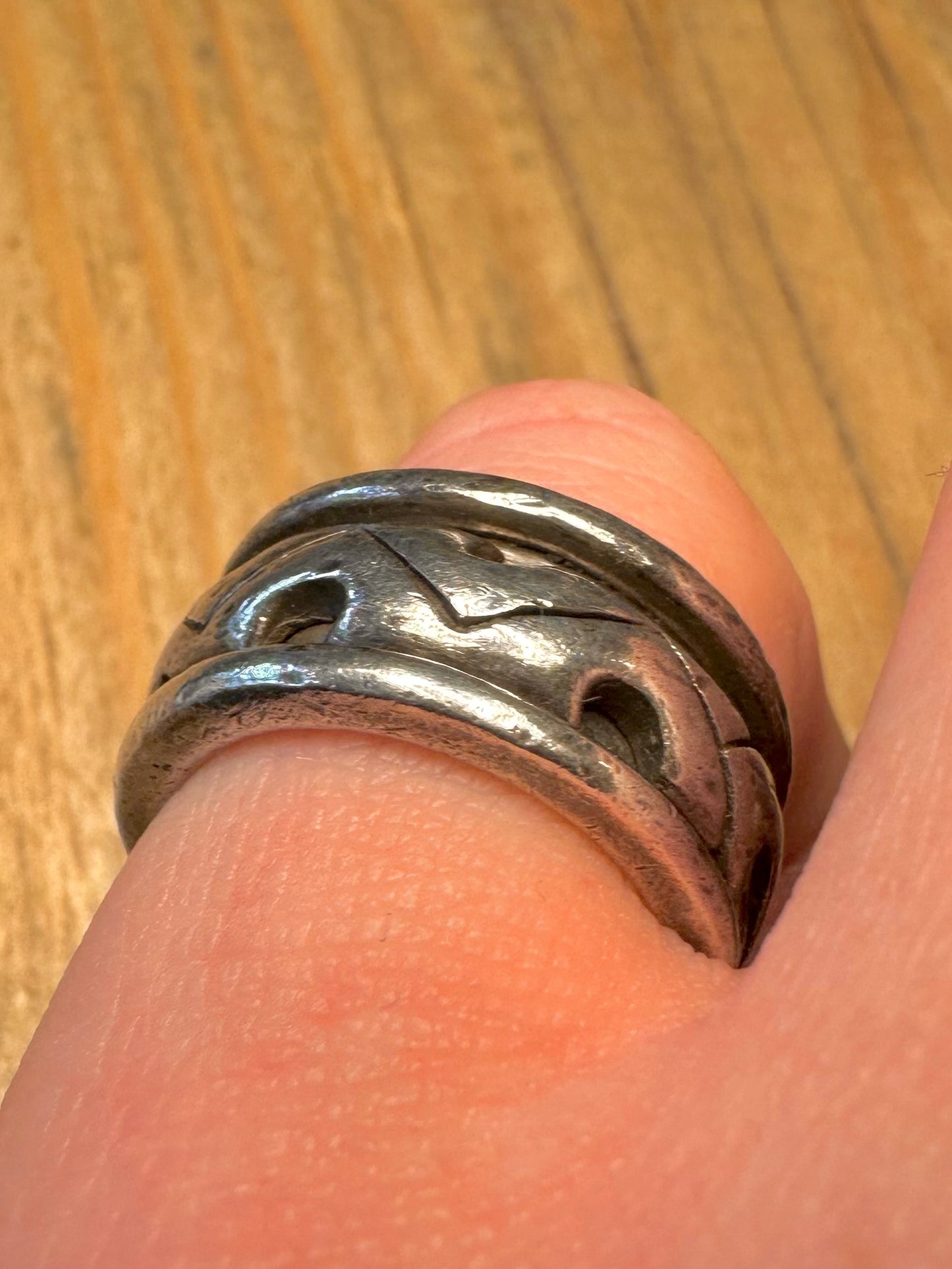 Vintage Chunky Engraved Spinner 925 Sterling Silver Size L1/2 Ring
