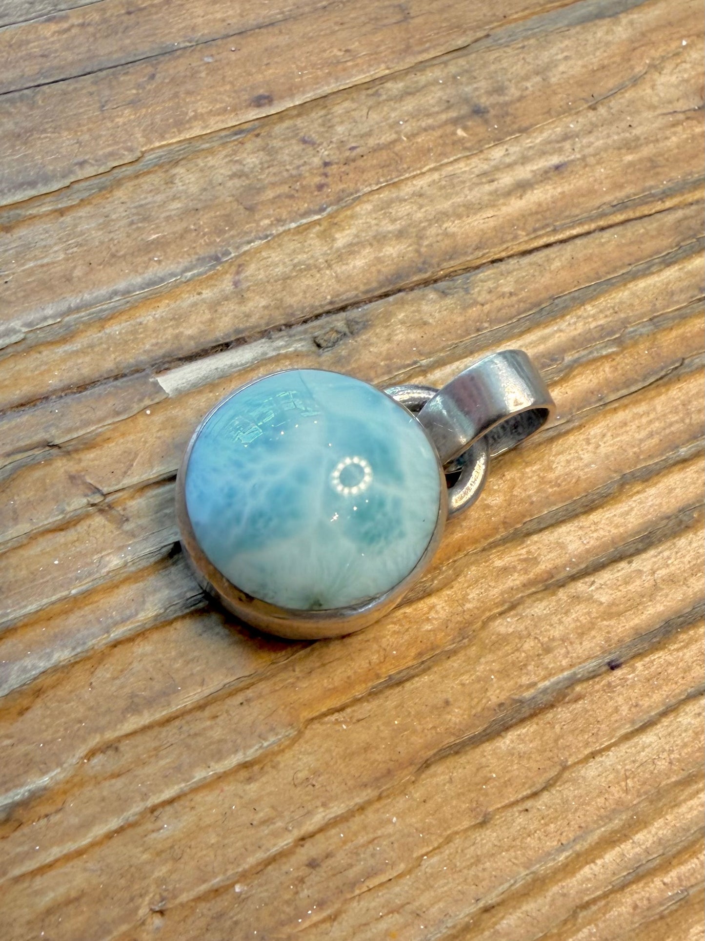 Larimar Circle 925 Sterling Silver Pendant