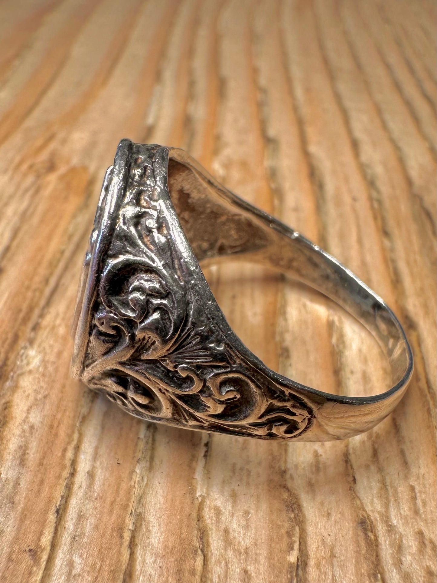 Vintage Irish Harp Motif Signet 925 Sterling Silver Size U Ring