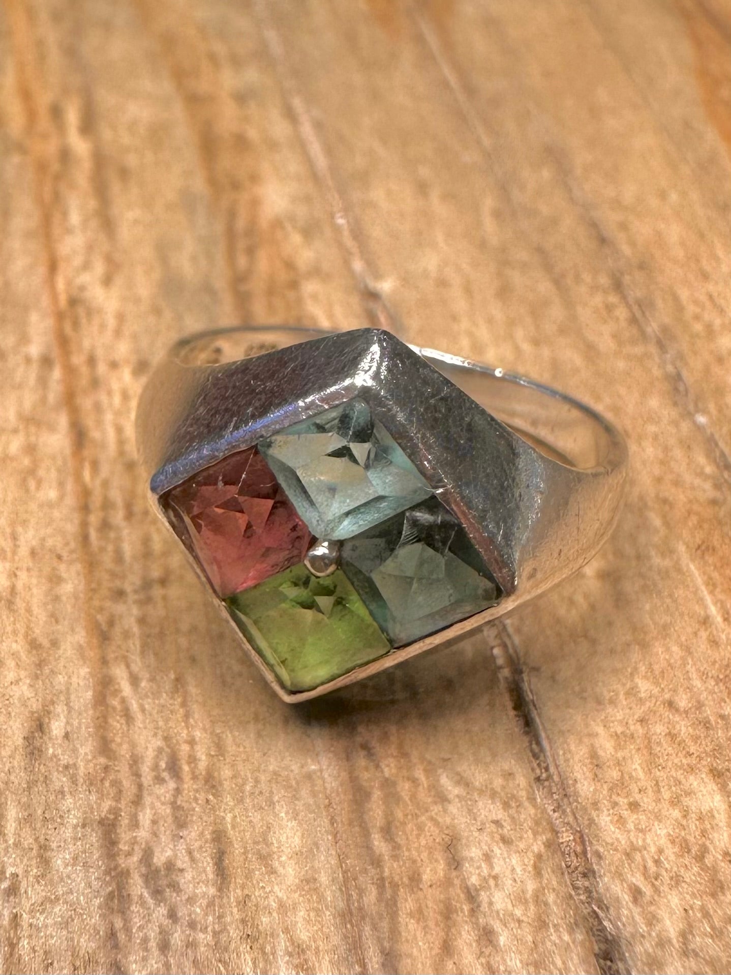 Vintage Multi Gemstone 925 Sterling Silver Size K Ring