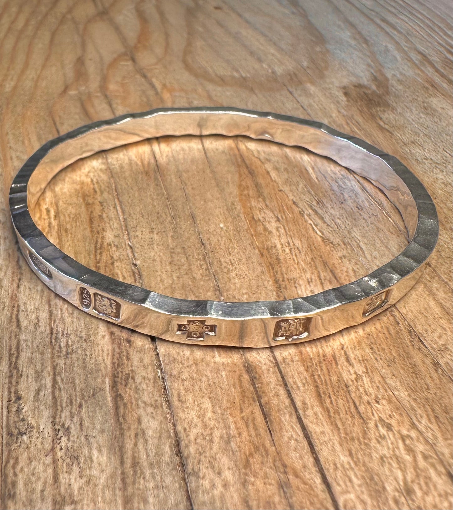 Abstract 2000 Hammered 925 Sterling Silver Hallmarked Bangle