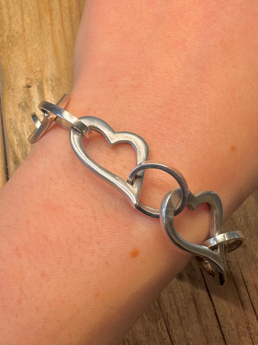 Abstract Heart Link 925 Sterling Silver 6.7 to 9.5 inch Bracelet