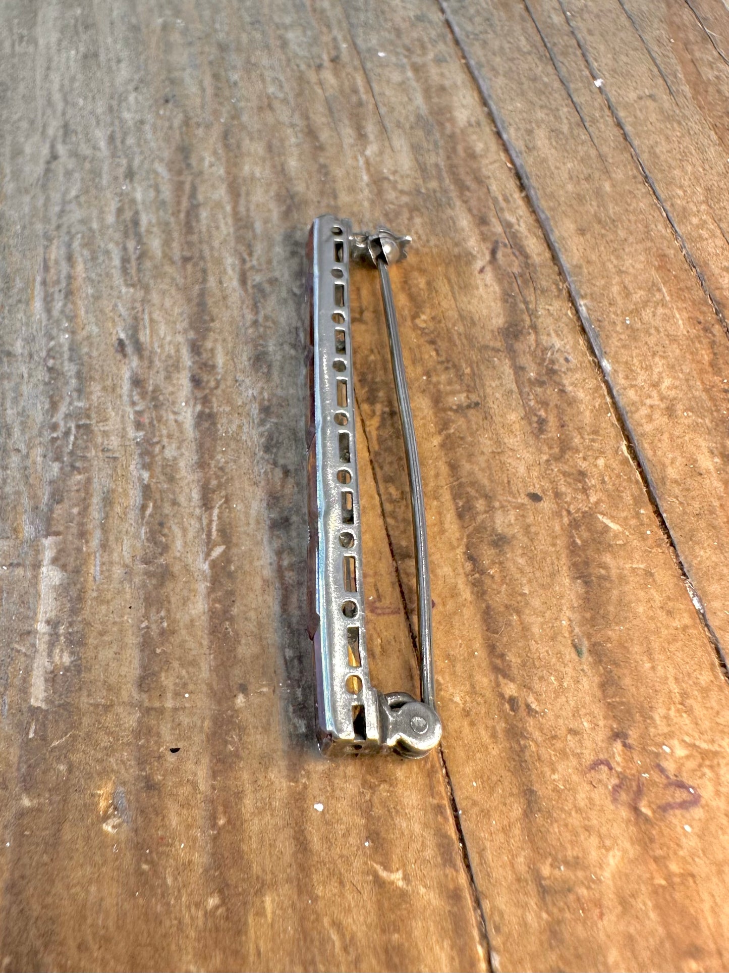 Orange Gemstone Rectangle 835 Silver Brooch