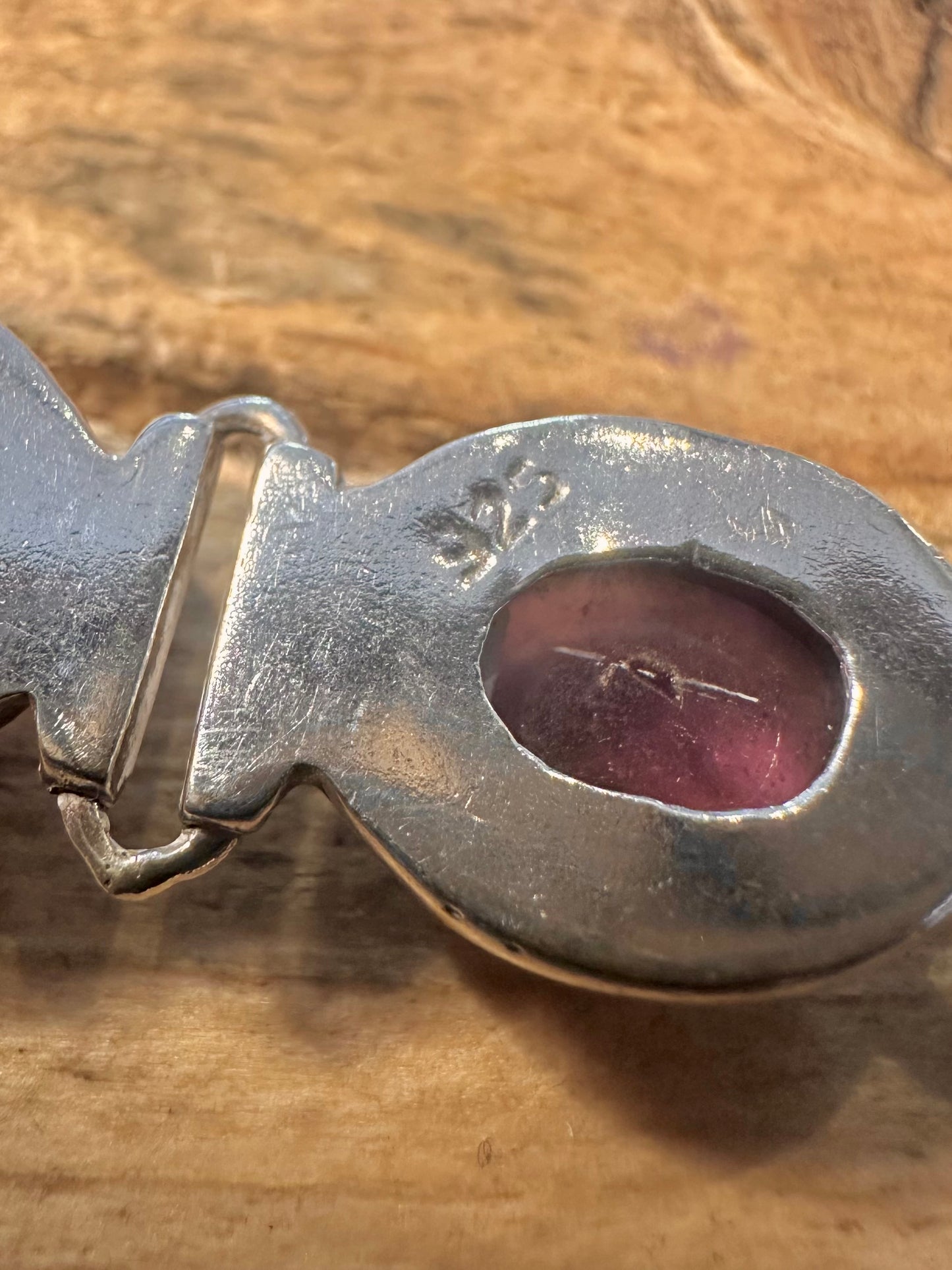 Vintage Amethyst Oval Link T Bar Clasp 925 Silver 6.8 inch Bracelet