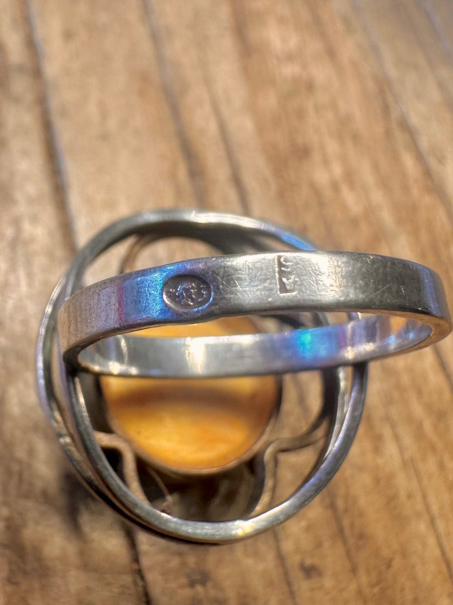 Butterscotch Bernstein Abstrakt Poliert 925 Sterling Silber Ring Größe M1/2