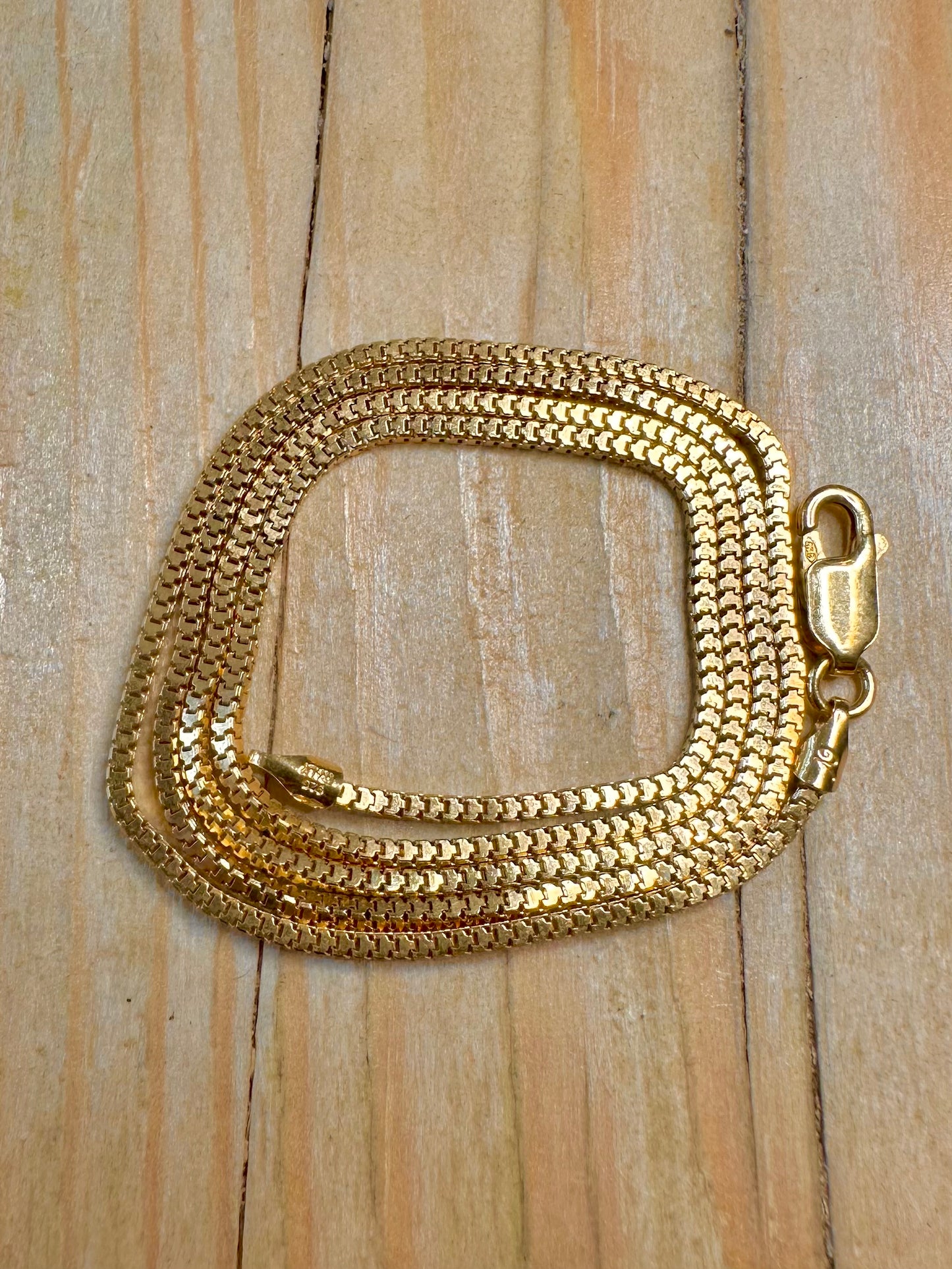 Vintage Box Chain Gold on 925 Silver 20 inch Necklace