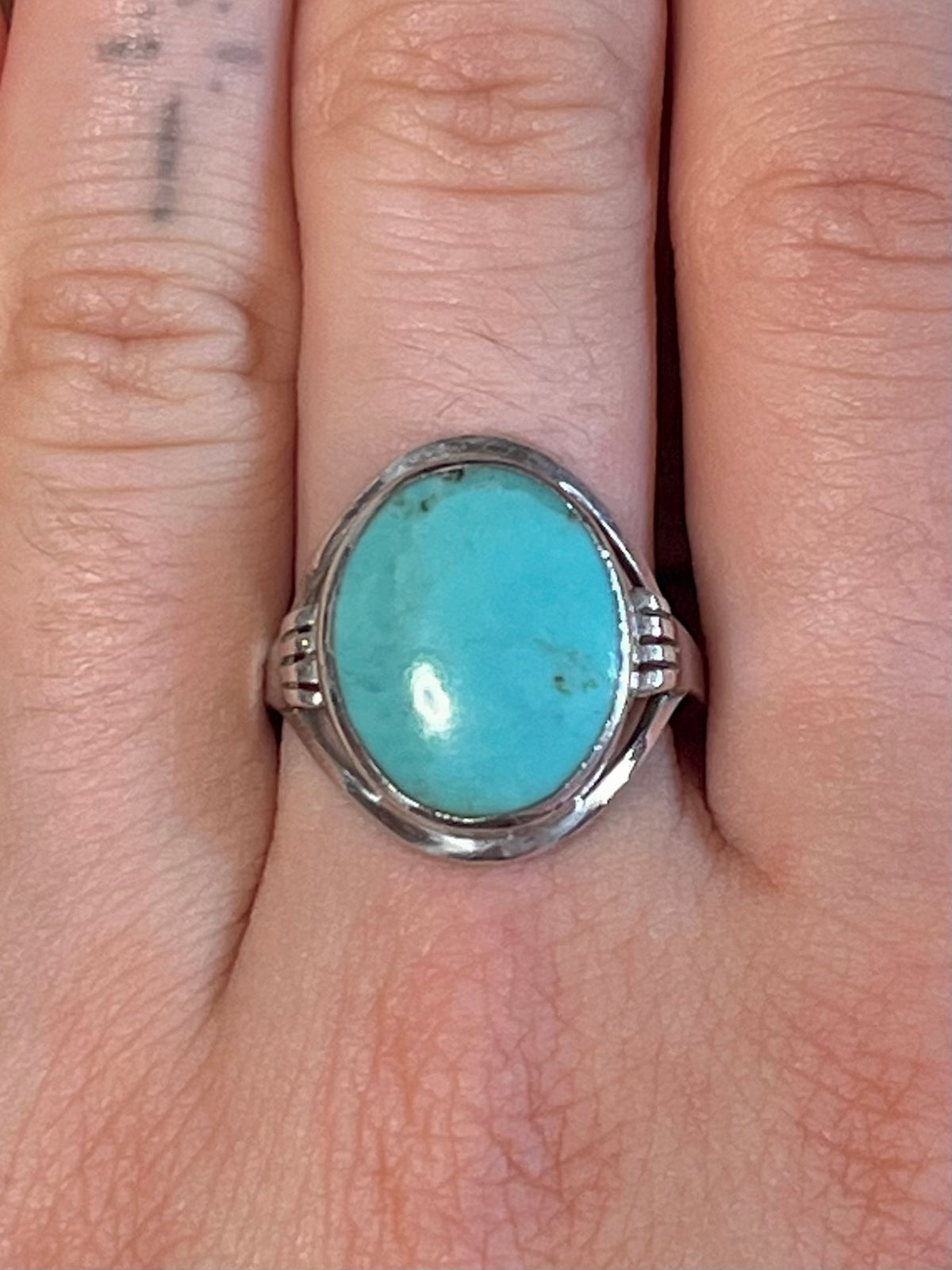 Oval Turquoise 925 Sterling Silver Size O1/2 Ring