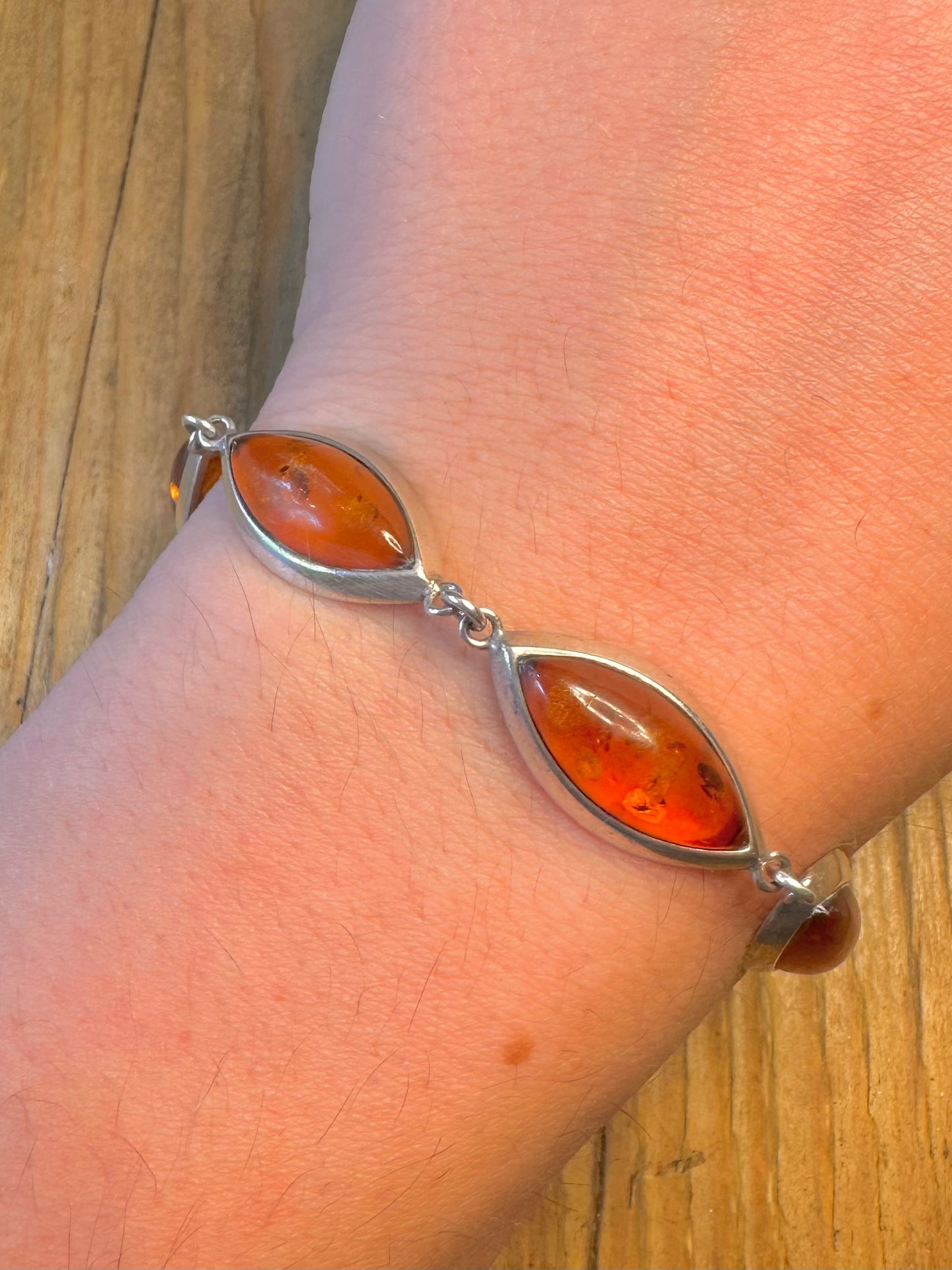 Amber Marquise Shaped 925 Sterling Silver 7.5 inch Bracelet