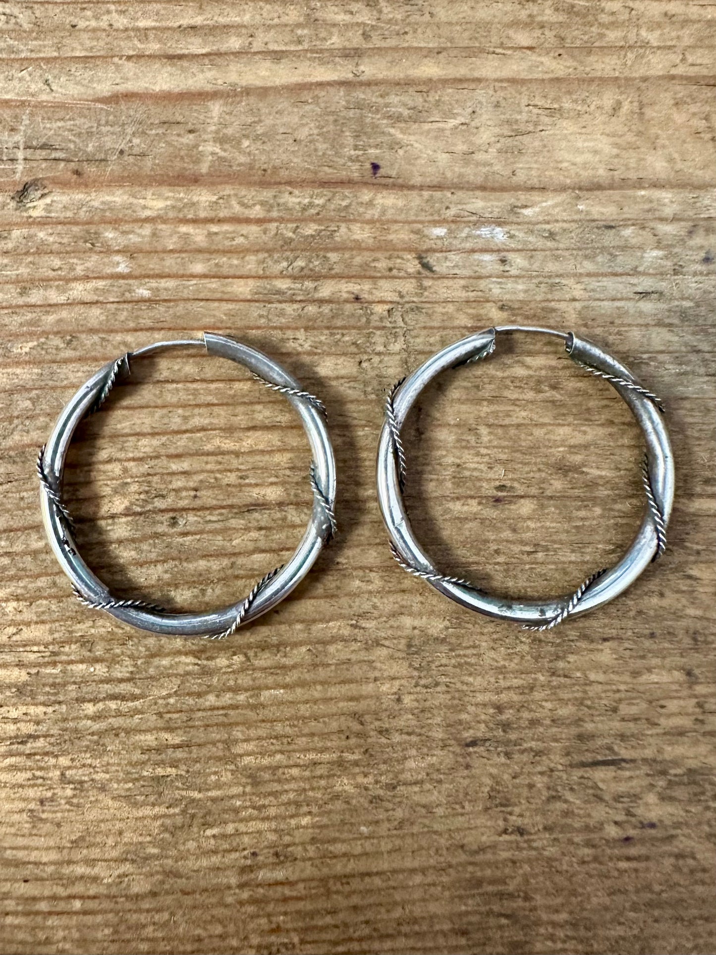 Vintage Twisted Hoops Silver Earrings