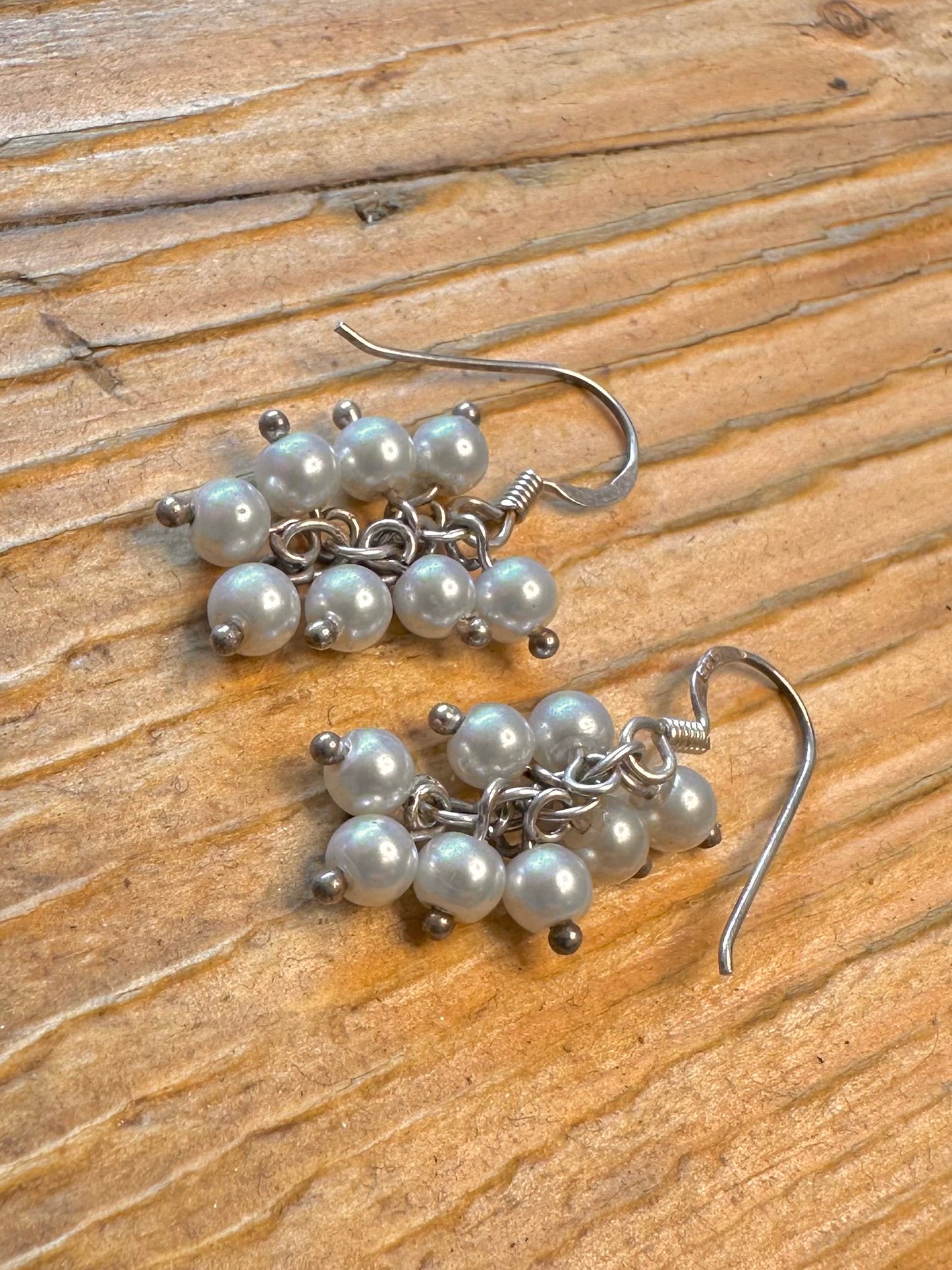 Pearl Cluster Dangle 925 Sterling Silver Earrings