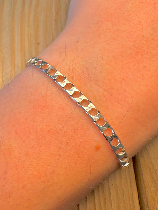 Vintage Curb Chain 925 Sterling Silver 7.4 inch Bracelet