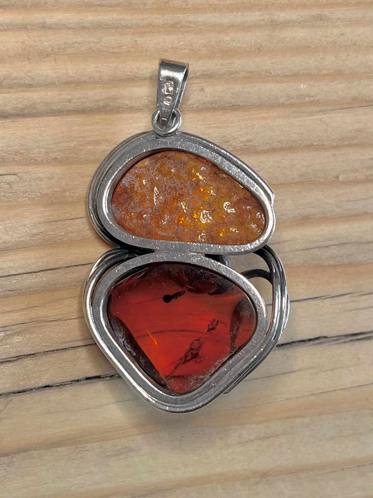 Large Abstract Mixed Amber 925 Sterling Silver Pendant