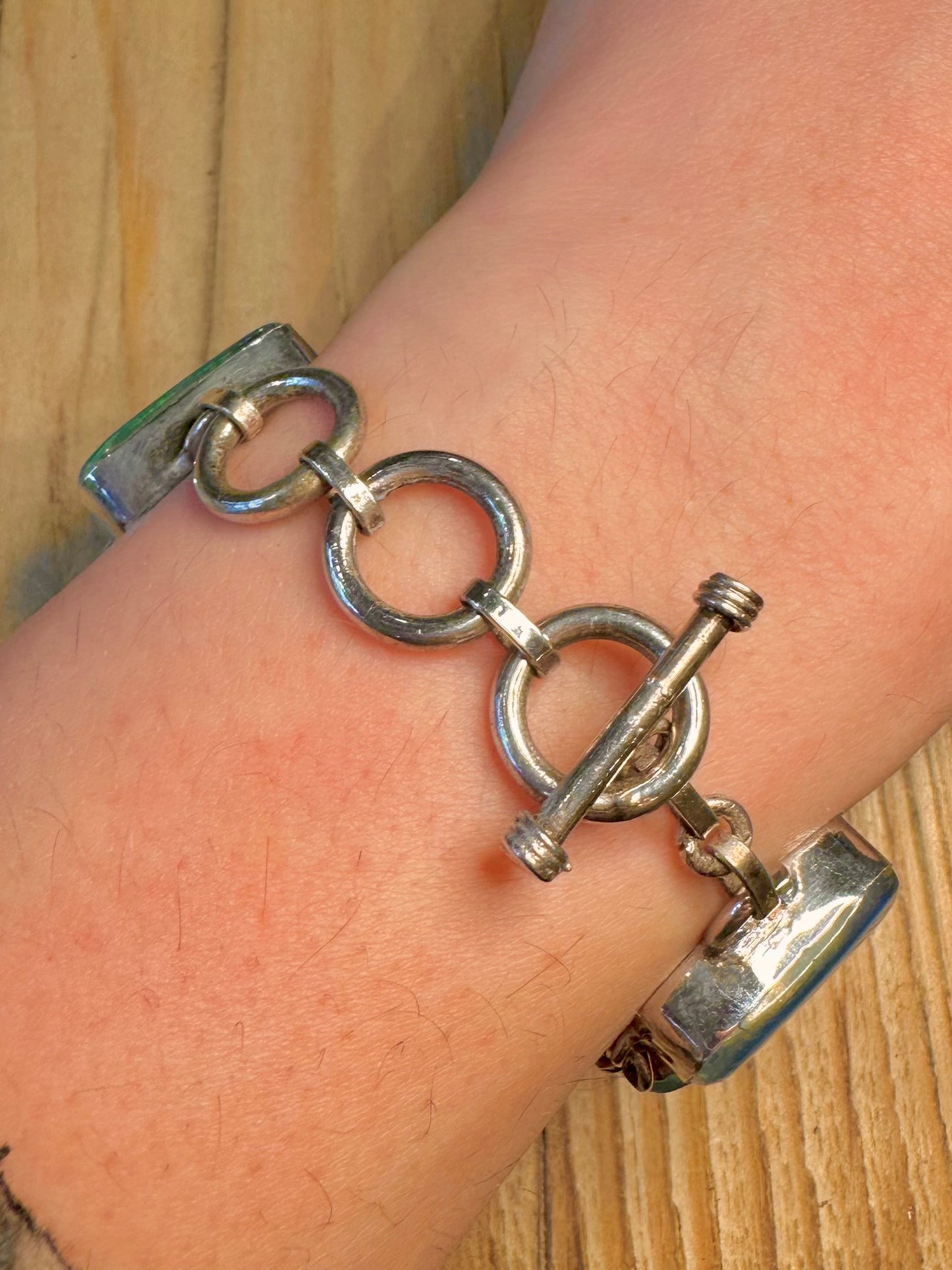 Vintage Blue and Green Reflective 925 Sterling Silver 6 to 7.5 inch Bracelet