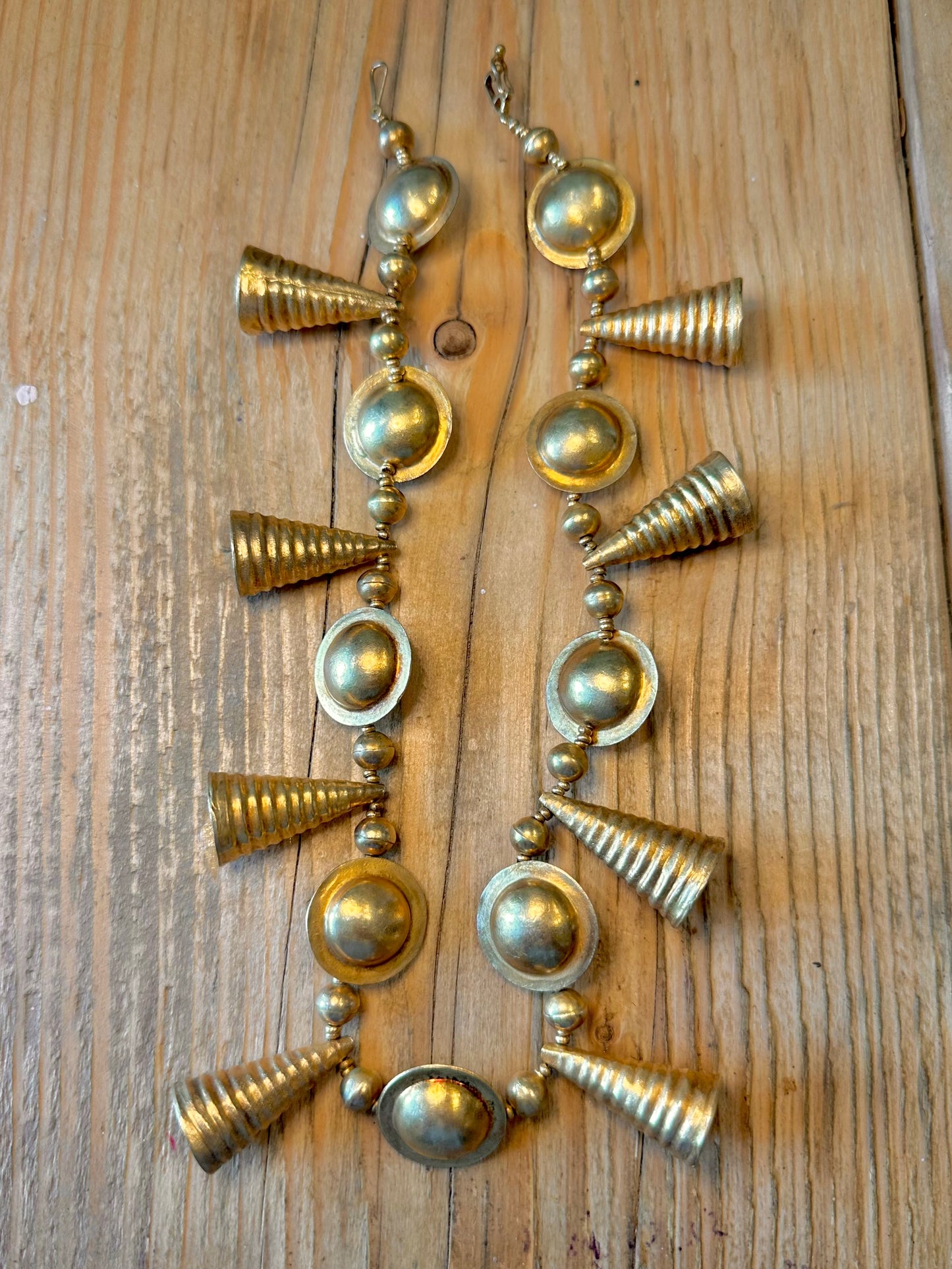 Etruscan Revival Disc and Textured Cone Arrow Gold on 925 Sterling Silver 18 inch Necklace