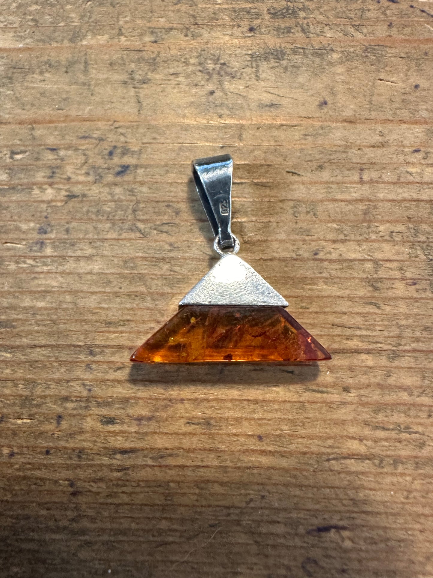 Modernist Amber Triangle 925 Silver Pendant