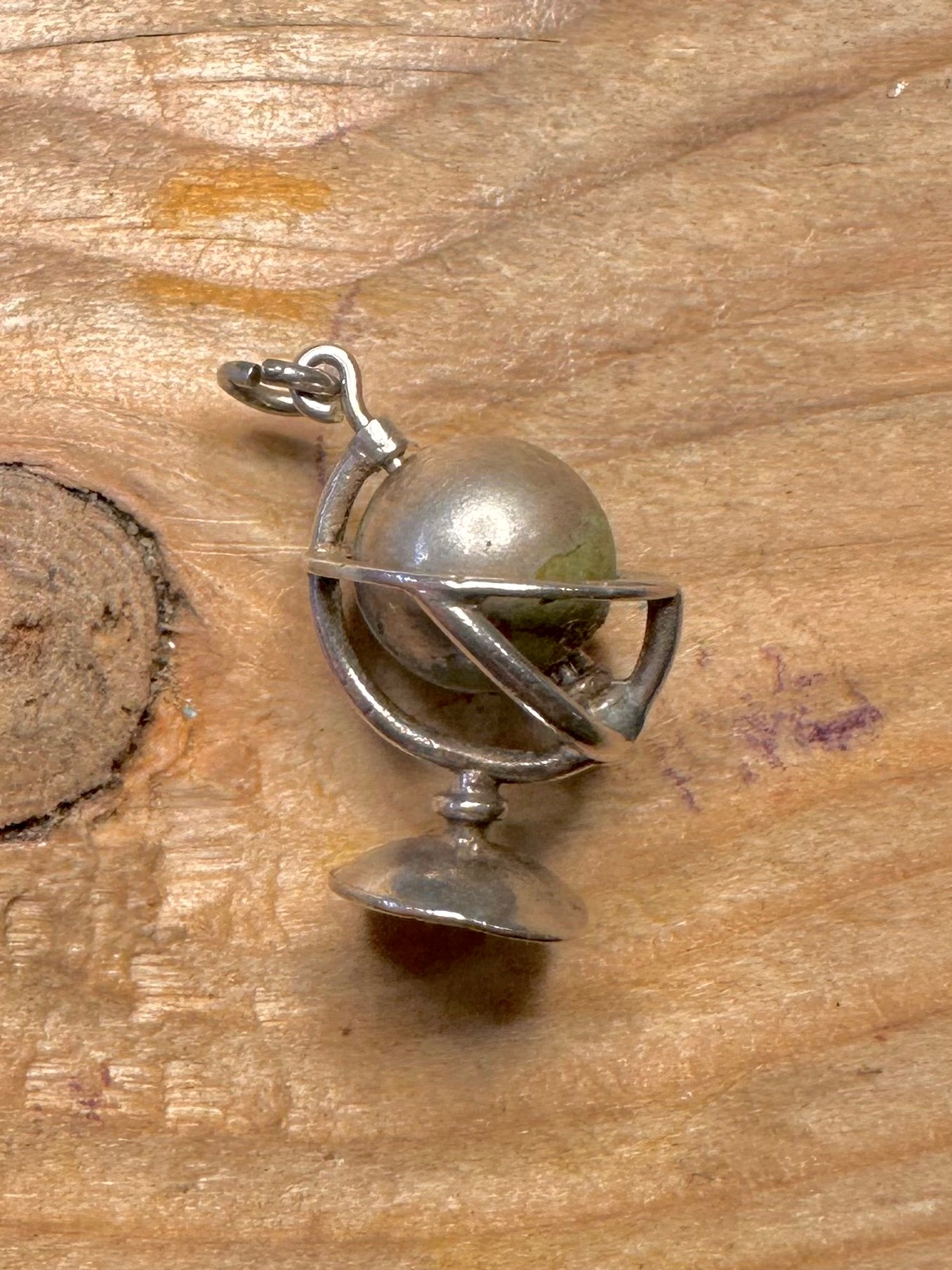 Vintage Globe Spinning 925 Sterling Silver Charm Pendant