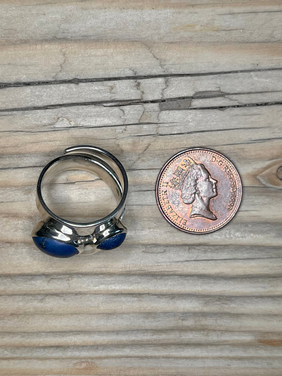 Abstract Double Lapis Lazuli 925 Sterling Silver Size N Ring