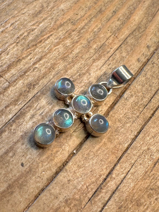 Labradorite Cross 925 Sterling Silver Pendant