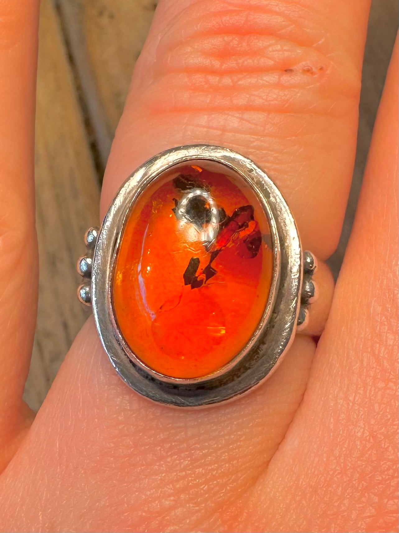 Vintage Oval Amber 925 Sterling Silver Size N1/2 Ring
