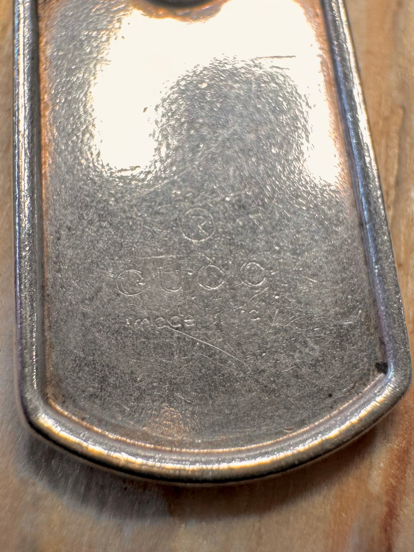 Vintage GUCCI Link Double Dog Tag Style 925 Silver 8.3 inch Bracelet