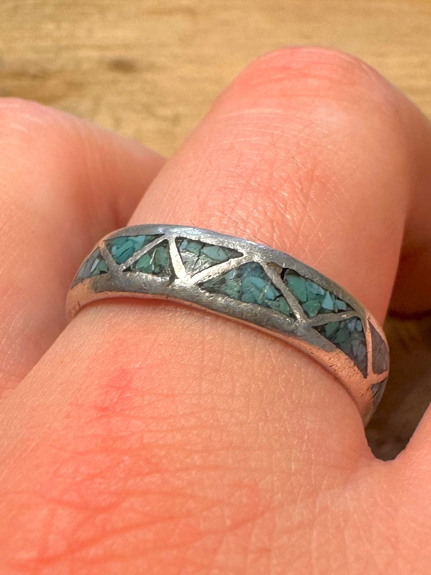 Vintage Turquoise Inlay 925 Silver Size X Ring