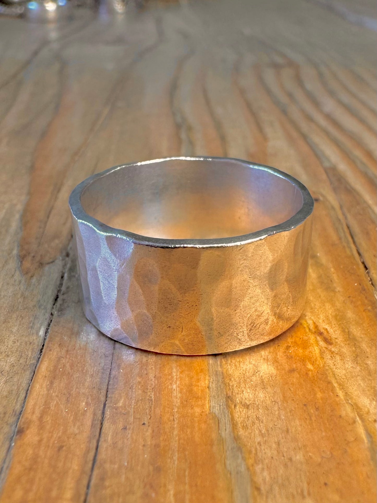 Wide Hammered Band 925 Sterling Silver W Ring