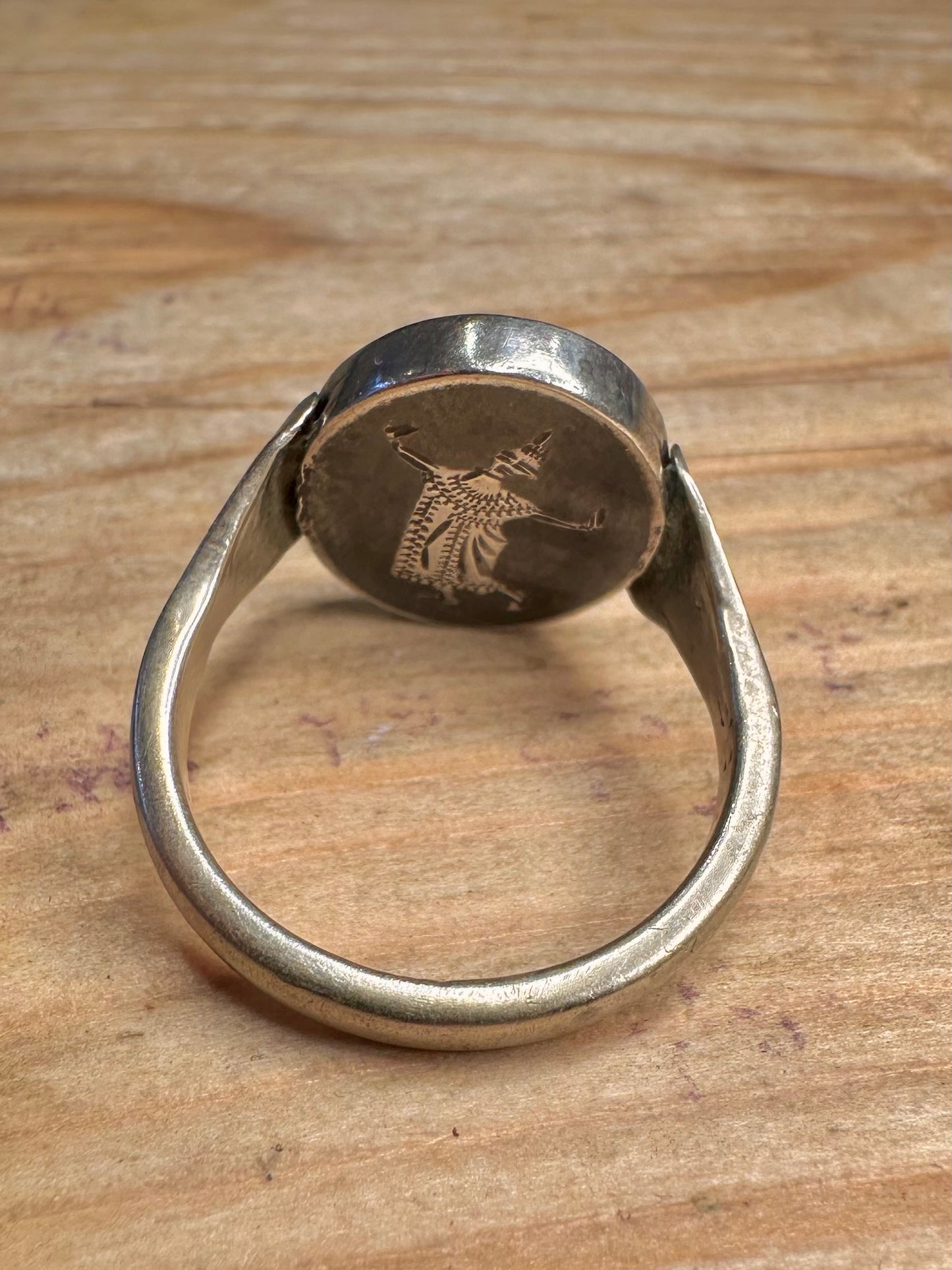 Vintage Siam Black Enamel Rotating Face 925 Sterling Silver Size T Ring