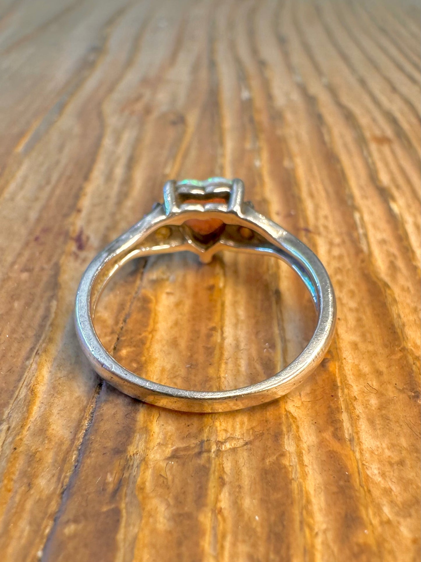 Opal Heart and CZ 925 Sterling Silver Size N Ring