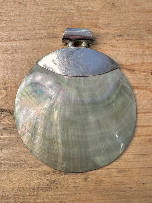 Modern Large Circle Mother of Pearl 925 Silver Pendant
